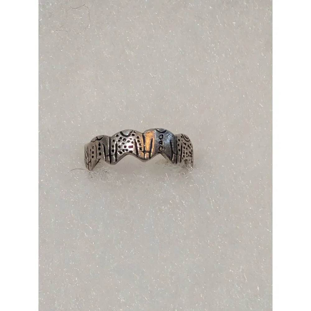 Vintage Signed EJS 925 Sterling Silver Knit Sweater Pattern Wavy Band Ring